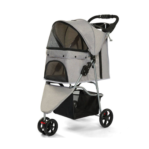 Faltbarer Kinderwagen für Hunde und Katzen, Tragfähigkeit 15kg, mit transparenter Kabine - aus Stahl und Oxford-Gewebe, mit Getränkehalter und Korb