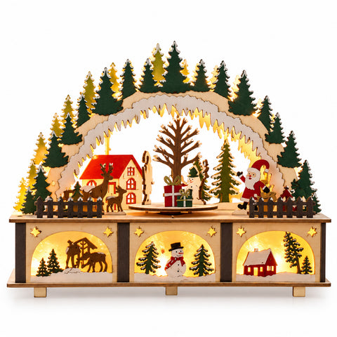 Weihnachtsbogen aus Holz mit LED, Dorf mit drehbarem Teil, 27 cm