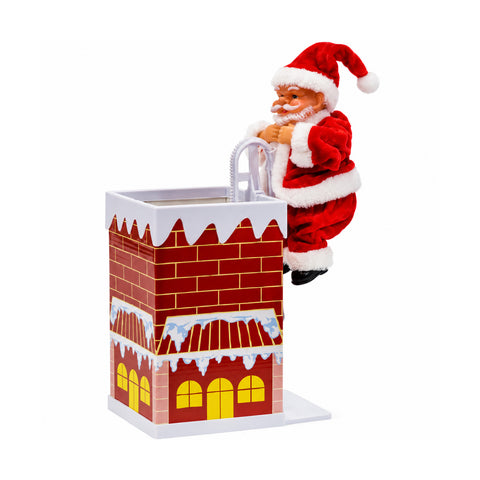 Weihnachtsmann, der sich bewegt, mit batteriebetriebenem Kamin und Musik, H30 cm
