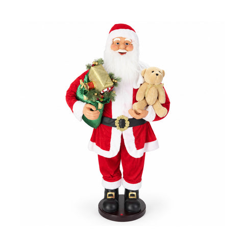 Tanzender Weihnachtsmann 150 cm mit Musik, Gesang und Bewegung - Weihnachtsdekoration für den Innenbereich mit Knopf, Sockel 38 cm, Rot