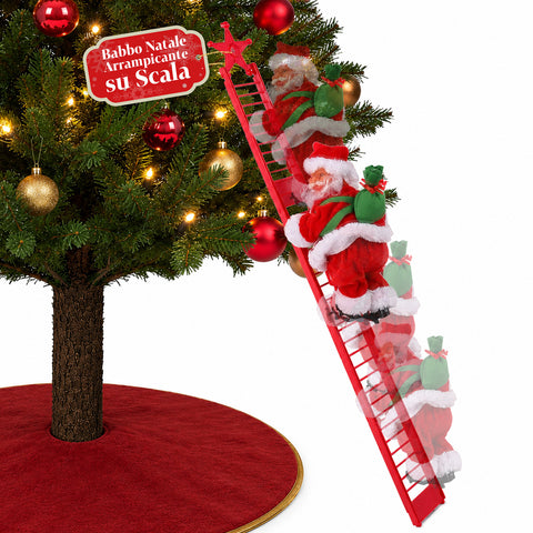 Animierter Weihnachtsmann auf der Leiter mit Musik, Dekoration H72 cm