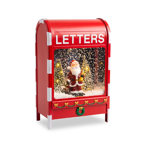 Leuchtender Weihnachtsbriefkasten mit Schneeeffekt, Musik und LED-Lichtern, Weihnachtsmann-Dekoration aus Kunststoff, 24x15x37 cm, batteriebetrieben oder per USB