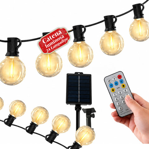 Solarlichterkette für den Außenbereich, 15 m, mit 24 G40-LED-Lampen