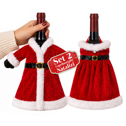 Weihnachts-Flaschenabdeckungen, 2er-Set, Mantel und Kleid mit Gürtel