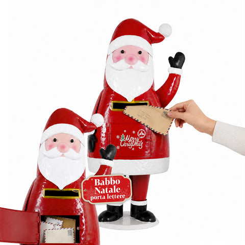 Lieber Weihnachtsmann, Metallstatue als Briefkasten für den Weihnachtsmann, manuell zu öffnende Klappe, Höhe 54,5 cm, Maße 28x19x54,5 cm