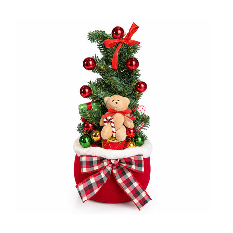 Leuchtende Weihnachtsdekoration als Sack, 50 cm, mit Weihnachtsbaum, Teddybär und Musik, LED-Lichtern, Weihnachtsschmuck