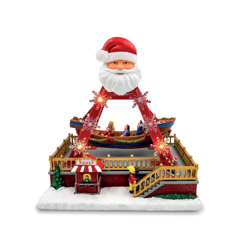 Leuchtendes Weihnachtskarussell SantaSail, 27 cm, mit beweglichem Boot, LED-Lichtern und weihnachtlichen Melodien, Wahlschalter für Licht oder Licht und Musik, USB- oder Batteriebetrieb
