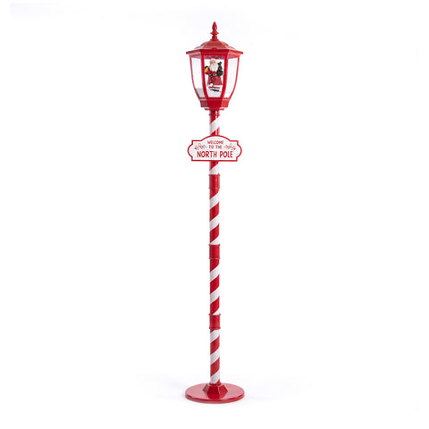 Rote Weihnachtslaterne 180 cm mit Schnee, LED-Licht und Musik, 2 Varianten: Weihnachtsmann oder Teddybär, Glaskugel-Effekt, weihnachtliche Bodendekoration