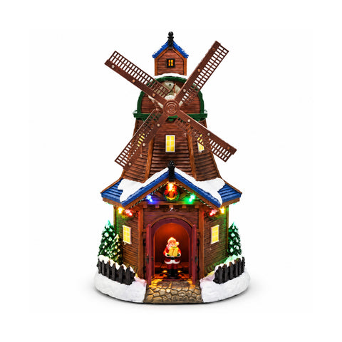 Leuchtende und musikalische Weihnachtswindmühle mit Bewegung, H34 cm