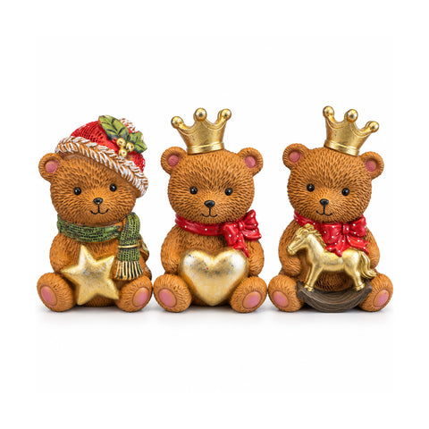 Weihnachtlicher Deko-Teddybär aus Polyresin 16x15x21 cm, Weihnachtsbär als Aufsteller, Figur, Ornament, Weihnachtsschmuck und festliche Wohndekoration, verschiedene Ausführungen