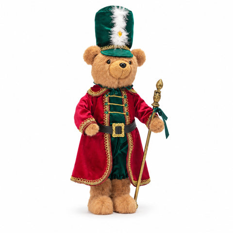 Weihnachtlicher Soldatenbär, Weihnachtsdekoration, 2 Farben, Höhe 60 cm, Polyester, mit Hut, Umhang und Stock