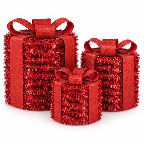 Rote leuchtende Geschenkpakete, 3er-Set mit 60 Mikro-LEDs