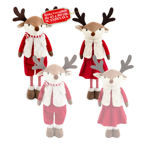 Saint Joy ausziehbares Weihnachtsrentier 45 80 cm mit Teleskopbeinen Eisenstruktur 2 Outfits skandinavisch oder Country EAN 8056819079593
