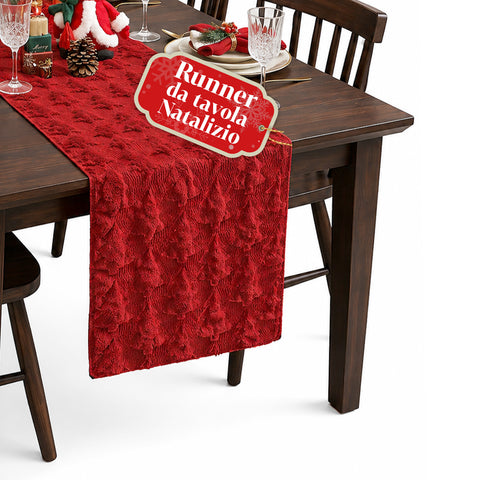 Weihnachtlicher Tischläufer 33x180 cm mit erhabenen Bäumen, Rot oder Grün