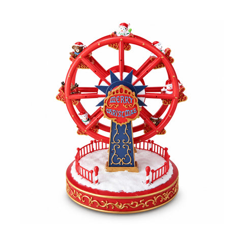 Weihnachts-Riesenrad mit LED-Lichtern, Musik und Drehbewegung, 2 Farben, animierte Weihnachtsdekoration, Höhe 26 cm, Standfuß 22 cm, Kunststoff
