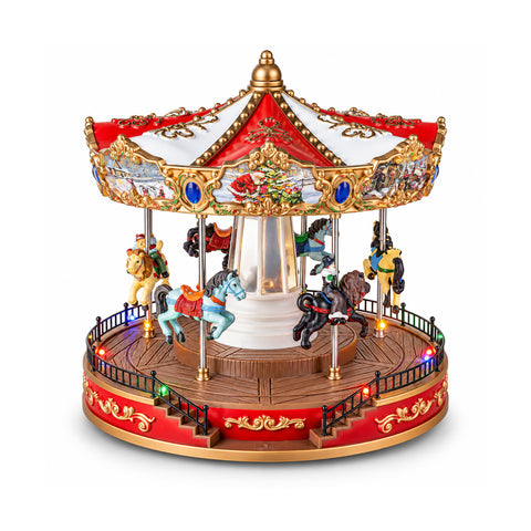 Weihnachts-Riesenrad mit LED-Lichtern, Musik und Drehbewegung, 2 Farben, animierte Weihnachtsdekoration, Höhe 26 cm, Standfuß 22 cm, Kunststoff