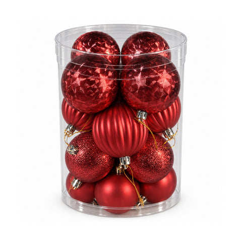 Saint Joy Set mit 16 bruchsicheren Weihnachtskugeln, 7 cm, 4 verschiedene glänzende, matte und glitzernde Oberflächen, Christbaum- und Wohndekoration in Rot, Gold und Silber, EAN 8056819080513