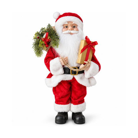 Weihnachtsfigur Weihnachtsmann und Weihnachtsfrau h45cm, Dekoration für Zuhause, Geschäfte und Schaufenster, 3 sortierte Varianten mit Tannenzweigen und Tannenzapfen