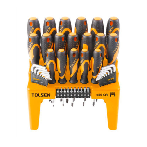 Set mit 17 Schraubendrehern, 16 Sechskantschlüsseln und 10 Bits