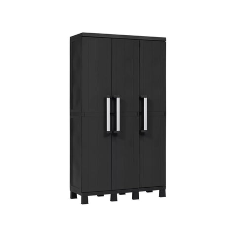 Besenstahlschrank mit 3 Türen und 4 verstellbaren Einlegeböden 97x37x173cm
