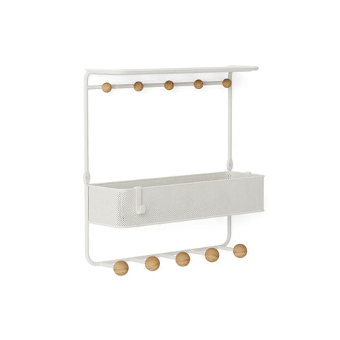 Garderobe mit 10 Haken, 1 Ablage und Korb aus Metall