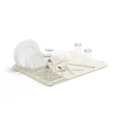 Geschirrabtropfgestell mit saugfähiger Abtropfmatte, 47x17x9cm, Creme