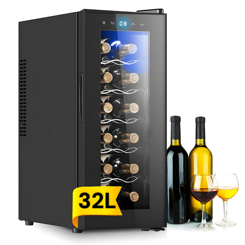 Gekühlter Weinkühlschrank für 12 Flaschen, 32 l, mit LED-Touchdisplay und verchromten Ablagen