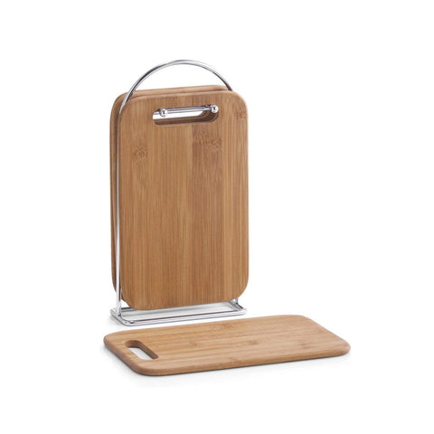 Set mit 4 Schneidebrettern aus Holz und Organizer aus Metall