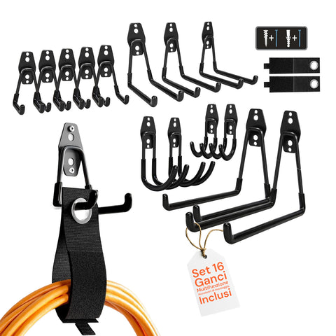 Daimann Set mit 16 Wandhaken für Werkstatt oder Garage verschiedene Größen und Verwendungen EAN 8056590070307