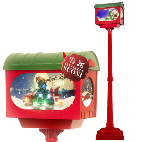 Weihnachtslaterne mit wirbelndem Schnee, Musik und LED-Leuchten – 3 Varianten: weiße oder rote Kugel 150 cm und Briefkasten 160 cm