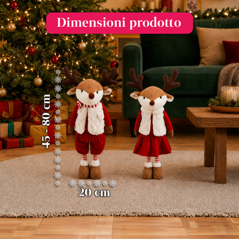 Saint Joy ausziehbares Weihnachtsrentier 45 80 cm mit Teleskopbeinen Eisenstruktur 2 Outfits skandinavisch oder Country EAN 8056819079593