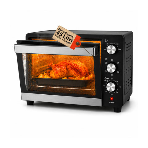 45-Liter-Tischbackofen mit Umluft, Timer und Doppelverglasung, 1800 W, mit Zubehör
