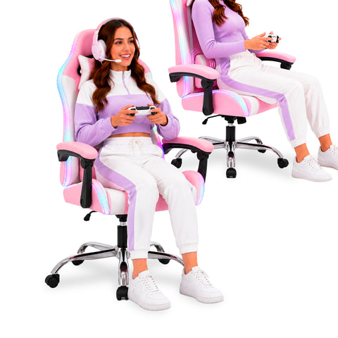 Ergonomischer Gaming-Stuhl mit RGB-Beleuchtung und Massage-Lendenkissen, zurücklehnbarer Bürosessel mit Fernbedienung