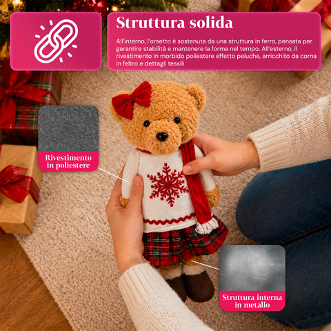 Saint Joy ausziehbarer Weihnachtsteddybär 40 75 cm mit Teleskopbeinen und Eisenstruktur 2 Outfits verfügbar EAN 8056819079555