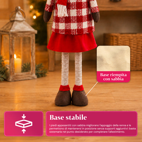 Saint Joy ausziehbares Weihnachtsrentier 45 80 cm mit Teleskopbeinen Eisenstruktur 2 Outfits skandinavisch oder Country EAN 8056819079593
