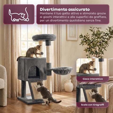 puppy lovers mehrstöckiger Kratzbaum für Katzen h 87 cm aus Sisal mit Hängematte Plattformen und Ballspiel 45x40 cm ean 8054806950481