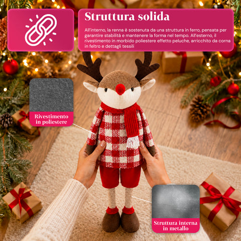Saint Joy ausziehbares Weihnachtsrentier 45 80 cm mit Teleskopbeinen Eisenstruktur 2 Outfits skandinavisch oder Country EAN 8056819079593