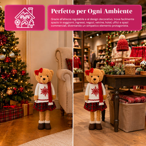 Saint Joy ausziehbarer Weihnachtsteddybär 40 75 cm mit Teleskopbeinen und Eisenstruktur 2 Outfits verfügbar EAN 8056819079555