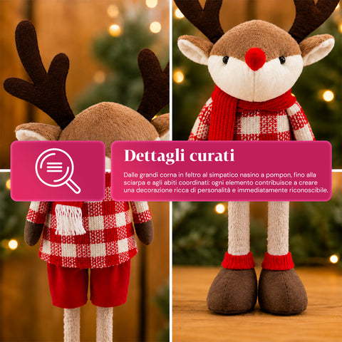 Saint Joy ausziehbares Weihnachtsrentier 45 80 cm mit Teleskopbeinen Eisenstruktur 2 Outfits skandinavisch oder Country EAN 8056819079593