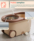 Avilia Home 360 Grad Rotationsmopp Set mit 14 l Eimer 46 x 27 x 22 cm und Stahlschleuder inklusive 2 Mikrofaserbezügen Seifendosierer und Teleskopstiel universelles Bodenwischset mit Rädern und Ablass EAN 8052879013140
