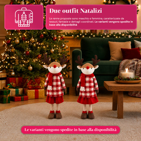 Saint Joy ausziehbares Weihnachtsrentier 45 80 cm mit Teleskopbeinen Eisenstruktur 2 Outfits skandinavisch oder Country EAN 8056819079593