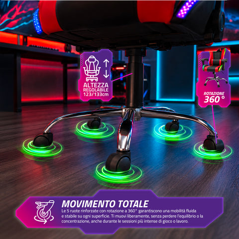 Nexor ergonomischer Gaming-Stuhl mit RGB-Beleuchtung und Massage-Lendenkissen, verstellbarer Bürosessel mit Fernbedienung EAN 8056819078855