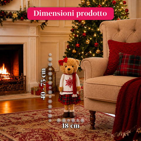Saint Joy ausziehbarer Weihnachtsteddybär 40 75 cm mit Teleskopbeinen und Eisenstruktur 2 Outfits verfügbar EAN 8056819079555