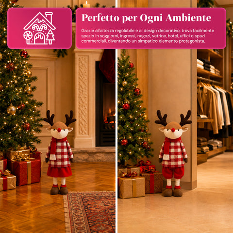 Saint Joy ausziehbares Weihnachtsrentier 45 80 cm mit Teleskopbeinen Eisenstruktur 2 Outfits skandinavisch oder Country EAN 8056819079593