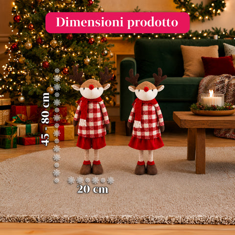 Saint Joy ausziehbares Weihnachtsrentier 45 80 cm mit Teleskopbeinen Eisenstruktur 2 Outfits skandinavisch oder Country EAN 8056819079593