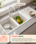 Avilia Home Küchenspüle mit zwei Becken mit oder ohne Abtropffläche, weiß oder schwarz, Armatur inklusive EAN 8056819079098