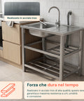 Avilia Home Multifunktionsspüle aus Edelstahl mit Wasserhahn Waschbecken Becken Abtropffläche und doppelseitig montierbarer Ablage rechts links 75x40x80 cm EAN 8056244083189