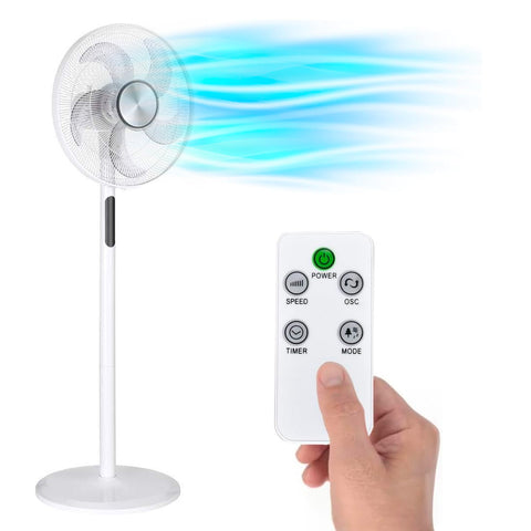 Standventilator mit Fernbedienung, 3 Geschwindigkeitsstufen und Timer, 45w, weiß