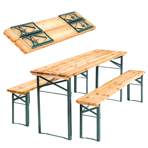 Set aus Tisch und 2 klappbaren Bänken für den Außenbereich aus Holz