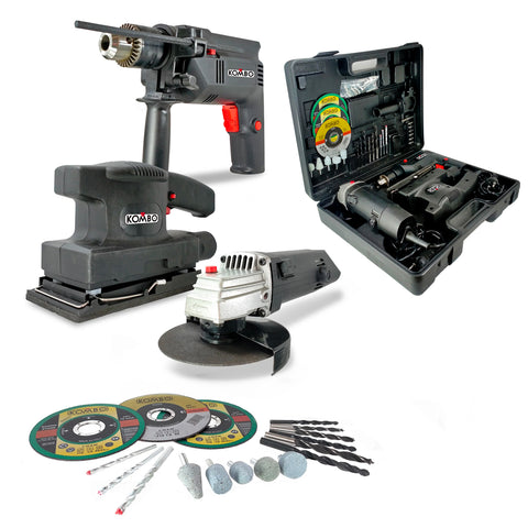 Set aus Akkuschrauber, Schleifmaschine und Schleifer mit Koffer und 50 Zubehörteilen 500w